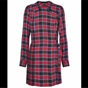 Plaid Flannel Tartan Kilt Wrap Long Sleeve Dress